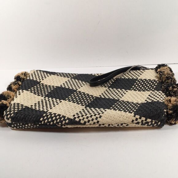 A New Day Straw Rafia Black and Creme Pom Pom Clutch Wristlet - Picture 7 of 14